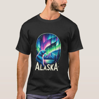Camiseta Urso Norte Alasca Ilumina Aurora Exibindo Vacinaçã