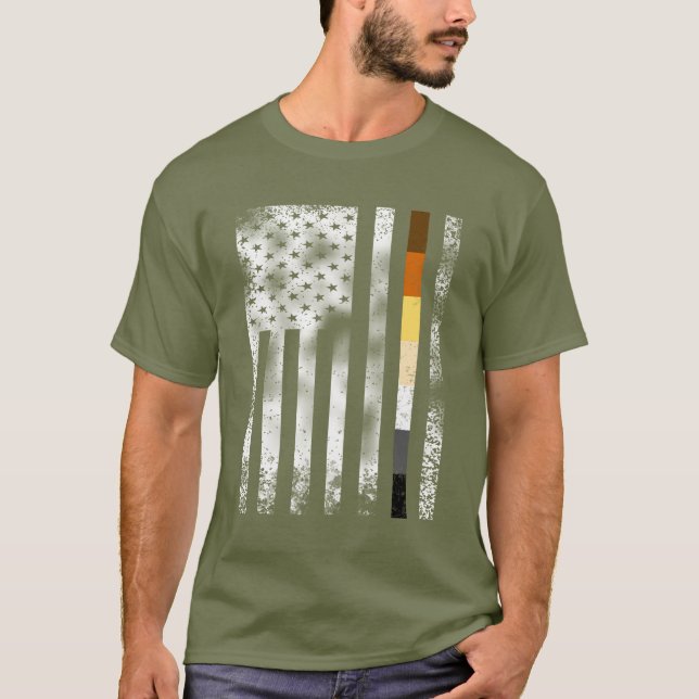 Camiseta Urso Orgulhoso com Distress Cool na Bandeira Ameri (Frente)
