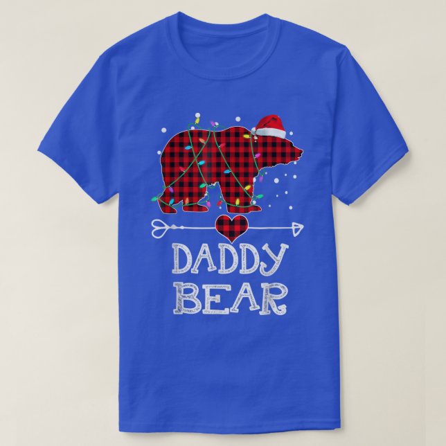 Camiseta Urso pai Vermelho Xadrez Pajama Ursa Com Luzes De  (Frente do Design)