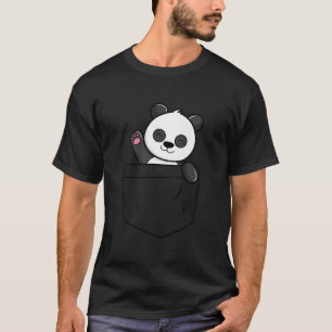 Camiseta Urso Panda Acenando Em Um Bolso Bolso Urso Panda