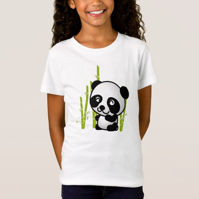 Camiseta Urso panda branco e preto num pomar de bambu. (Frente)