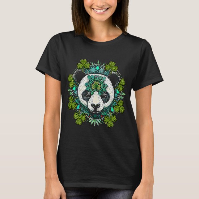Camiseta Urso Panda Cabeça Mandala Shamrock C Rua Patrick (Frente)
