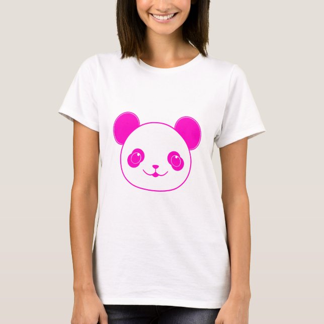 Camiseta Urso Panda de Kawaii Rosa (Frente)