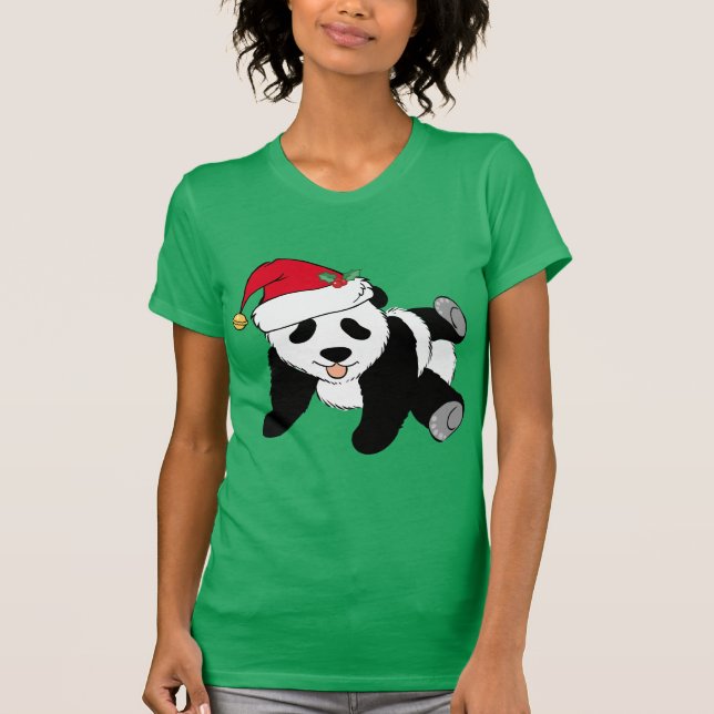 Camiseta Urso Panda de Natal em Santa Hat (Frente)