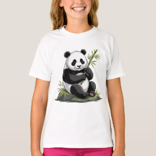 Camiseta Urso Panda Fofo da Moda Com Bambu Verde