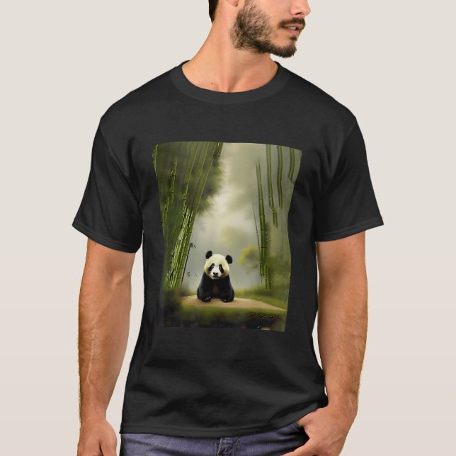 Camiseta Urso Panda Sentado Em Clareira Em Campo De Bambu P (Frente)