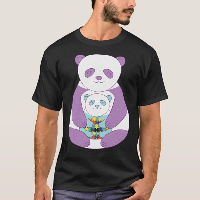 Camiseta Urso panda Símbolo de peças de quebra-cabeça de co (Frente)