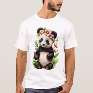 Camiseta Urso Panda Transparente Com Flores