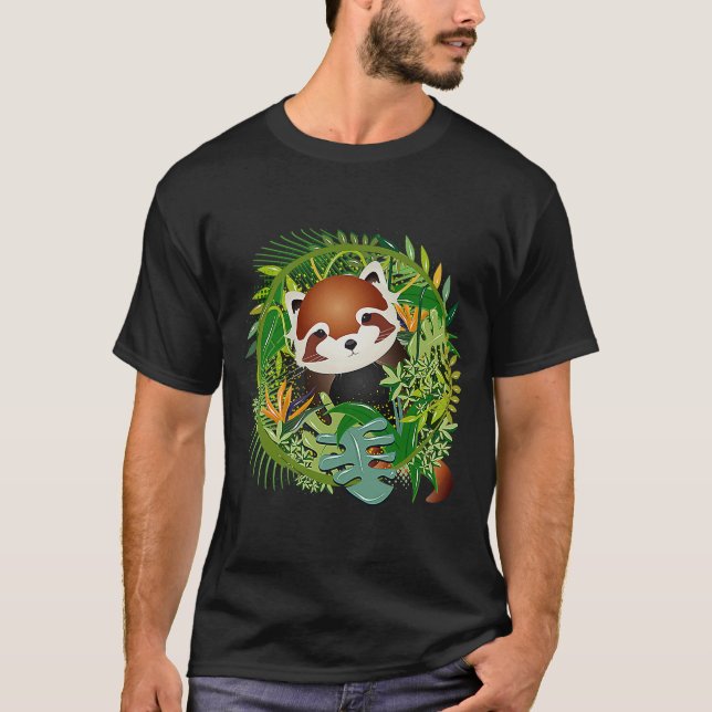 Camiseta Urso-panda vermelho-mágico na selva (Frente)