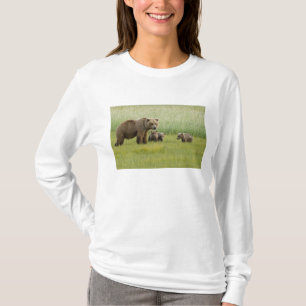 Camiseta Urso Pardo do Alasca Fêmea e três Filhotes, Ursus