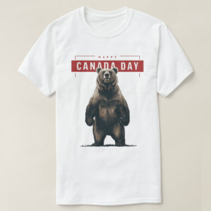 Camiseta Urso Pardo em Pé Feliz Dia do Canadá