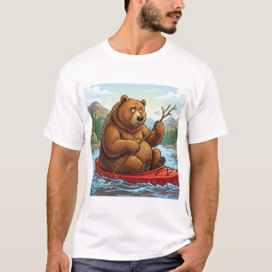 Camiseta Urso Pardo Engraçado em Kayak Cartoon
