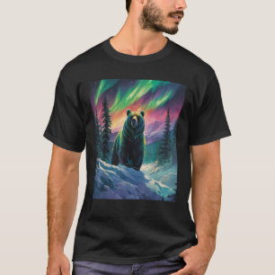 Camiseta Urso Pardo Sob a Luz do Norte Natureza Selvagem
