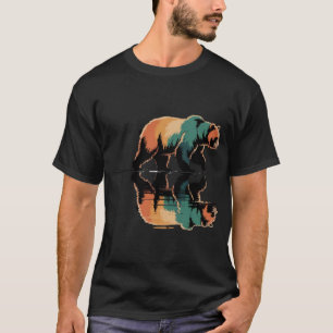 Camiseta Urso Pardo Vintage Reflexo na Água Vida Selvagem