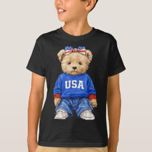 Camiseta Urso patriótico fofo eua 4 de julho americano