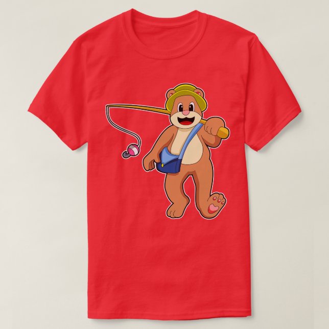 Camiseta Urso pescando com vara de pescar 1 (Frente do Design)