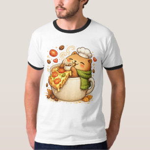 Camiseta Urso Pizza Fofa   Kawaii Desenho Animado 