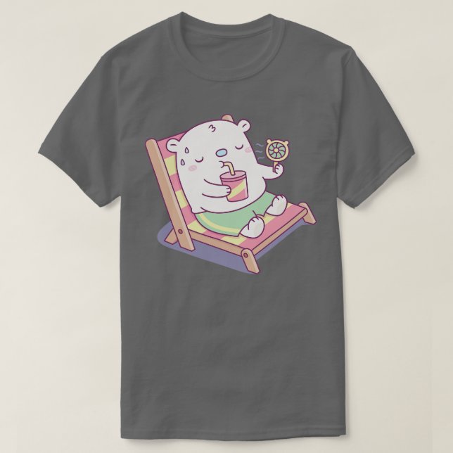 Camiseta Urso Polar Bebê Suado em Cadeira de Praia (Frente do Design)
