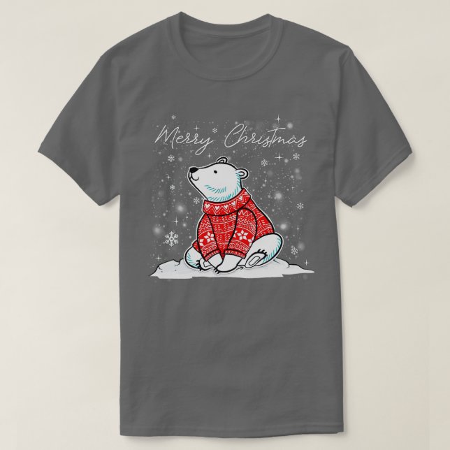 Camiseta Urso Polar Bonito Scarf Feliz Natal Feriado (Frente do Design)