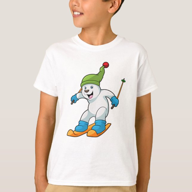 Camiseta Urso polar como esquiador com chapéu de esqui e bo (Frente)