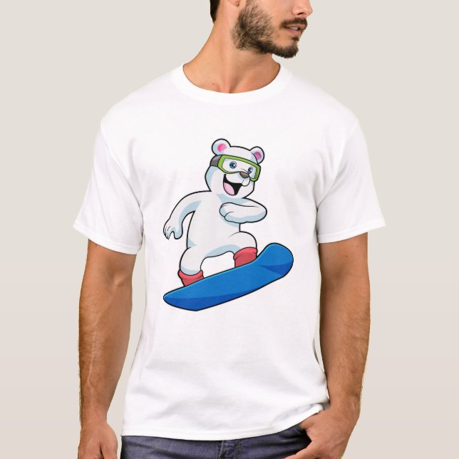 Camiseta Urso polar como Snowboarder com Snowboard (Frente)
