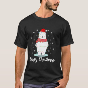 Camiseta Urso Polar de Natal Santa Hat Luz Neve