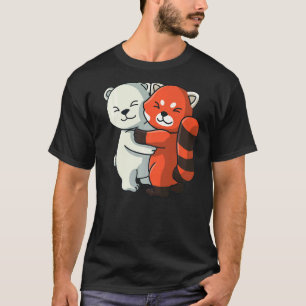 Camiseta Urso Polar E Animais Fofos De Panda Vermelha Abraç