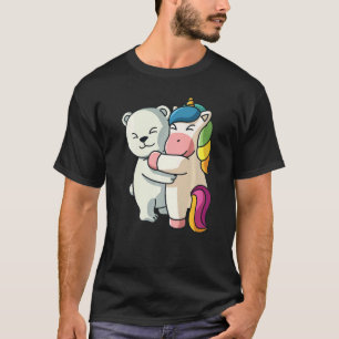 Camiseta Urso Polar E Mulher-Justa-De-Corte-Unicórnio Abraç