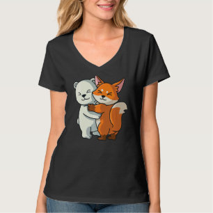 Camiseta Urso Polar E Raposa Cute Abraçando Meninas