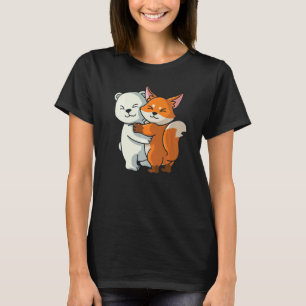 Camiseta Urso Polar E Raposa Cute Abraçando Meninas