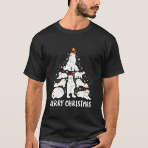 Camiseta Urso Polar Feliz Árvore de Natal Santa Hat Luzes S
