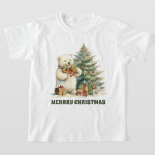 Camiseta Urso polar festivo de Natal adiciona texto T-Shirt