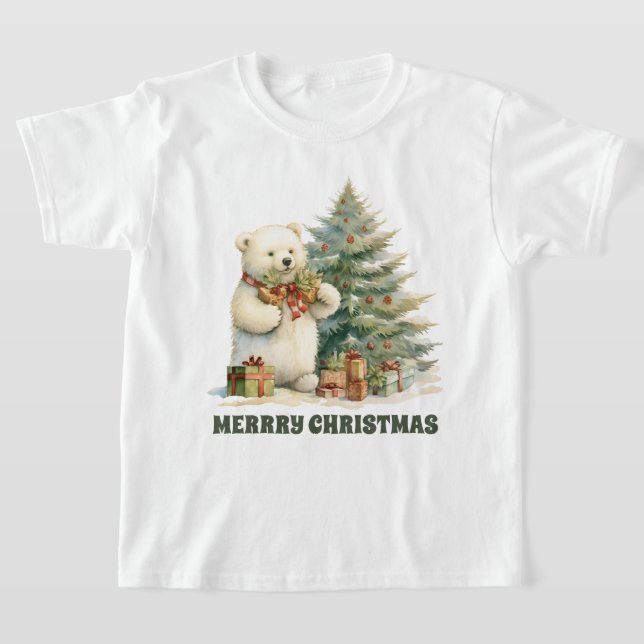 Camiseta Urso polar festivo de Natal adiciona texto T-Shirt (Postura )