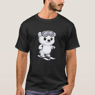 Camiseta Urso Polar Fofo Esquiando Cartoon Aventura de Inve