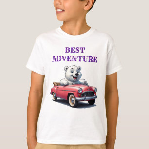 Camiseta Urso Polar Fofo Passeio de Carro Antigo