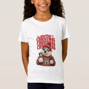 Camiseta Urso Polar Inverno Legal Feliz Natal Chapéu Vermel