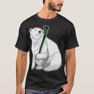 Camiseta Urso Polar no Hockey com Taco de Hóquei
