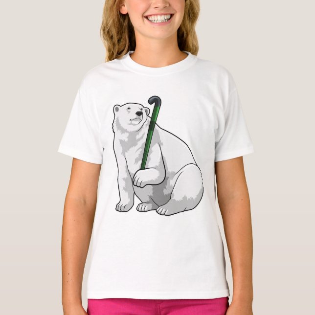 Camiseta Urso Polar no Hockey com Taco de Hóquei (Frente)