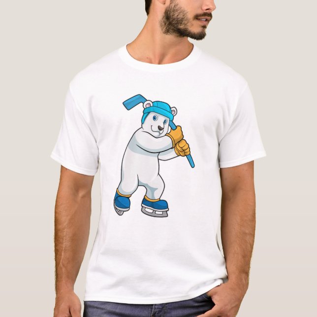Camiseta Urso polar no hóquei no gelo com bastão de hóquei  (Frente)
