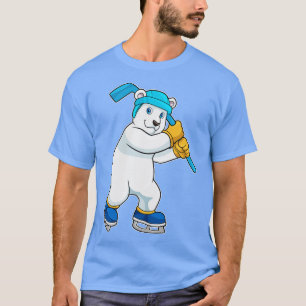 Camiseta Urso polar no hóquei no gelo com bastão de hóquei 