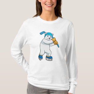 Camiseta Urso polar no hóquei no gelo com bastão de hóquei 