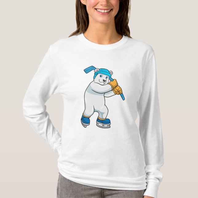 Camiseta Urso polar no hóquei no gelo com bastão de hóquei  (Frente)