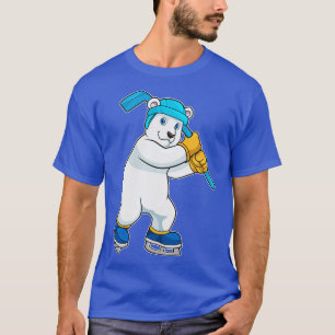 Camiseta Urso polar no hóquei no gelo com bastão de hóquei 