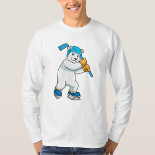Camiseta Urso polar no hóquei no gelo com bastão de hóquei 