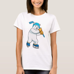 Camiseta Urso polar no hóquei no gelo com Stick