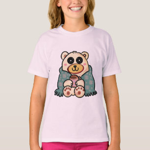 Camiseta Urso Polar Personalizado com Café   Arte Fofa de I
