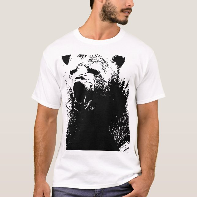Camiseta Urso Polar Pop de Arte Preta e Branca (Frente)