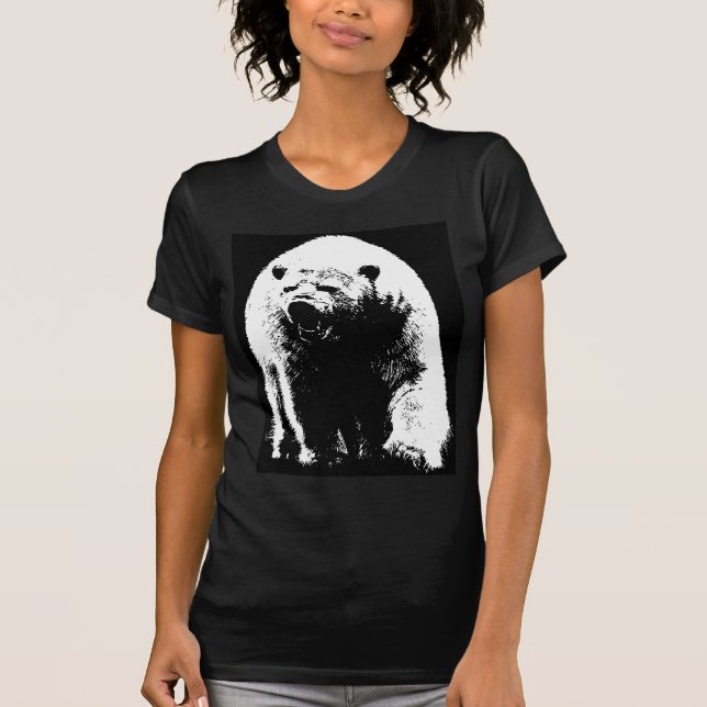 Camiseta Urso Polar Pop de Arte Preta e Branca (Frente)