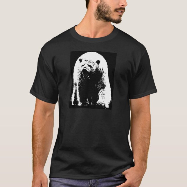 Camiseta Urso Polar Pop de Arte Preta e Branca (Frente)