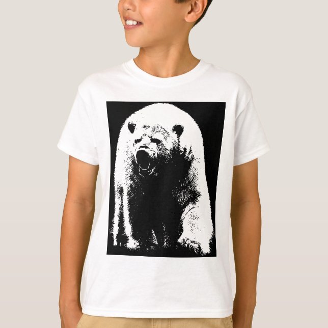 Camiseta Urso Polar Pop de Arte Preta e Branca (Frente)